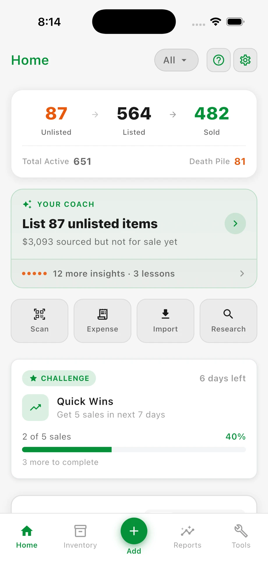 Flippd home screen with the Coach recommending the next action