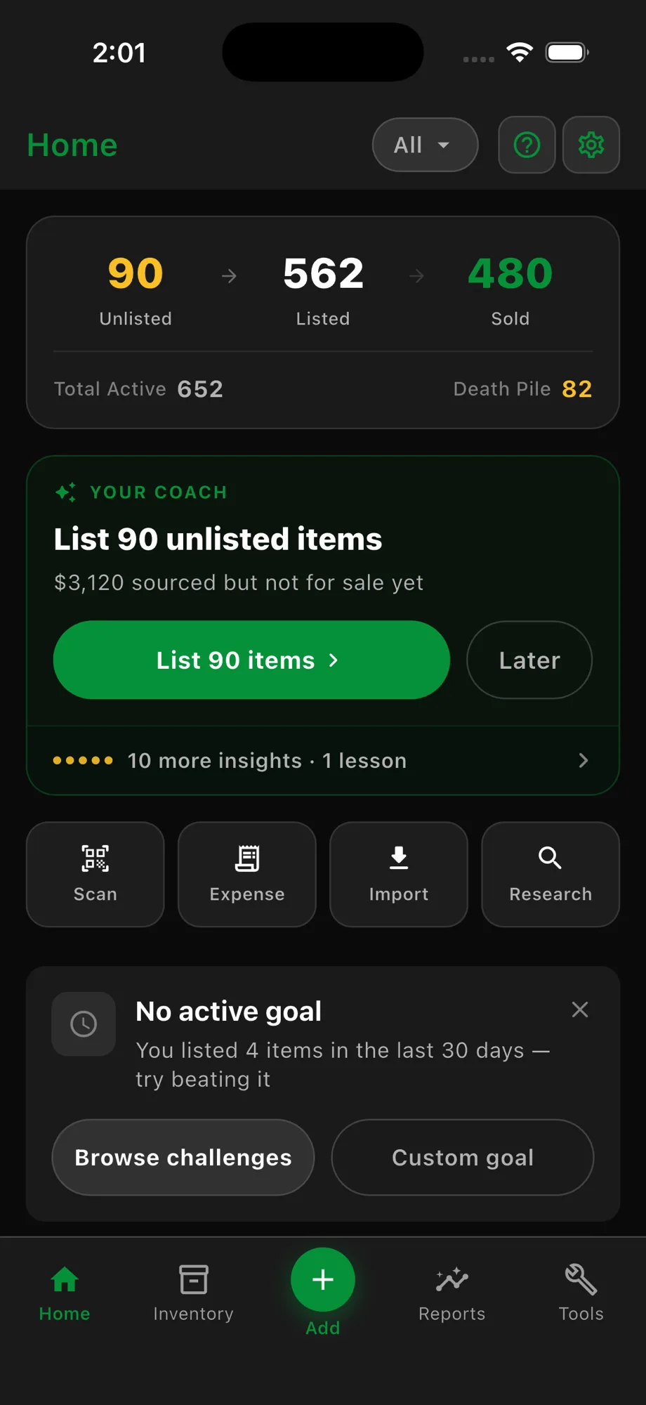 Flippd home screen with the Coach recommending the next action