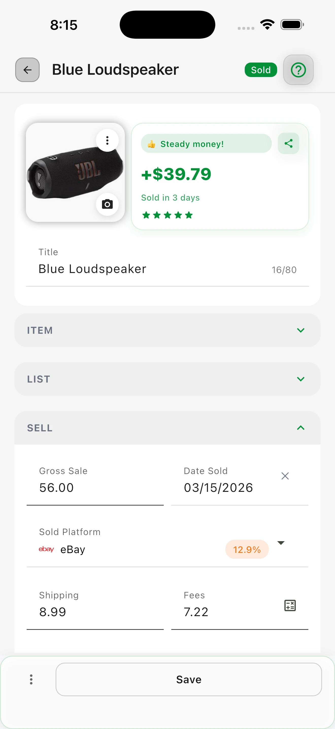 Log the item with photos, cost, and details