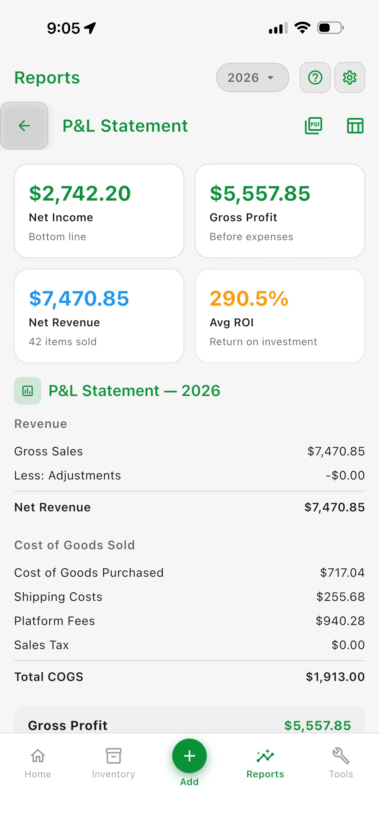 P&L Statement report