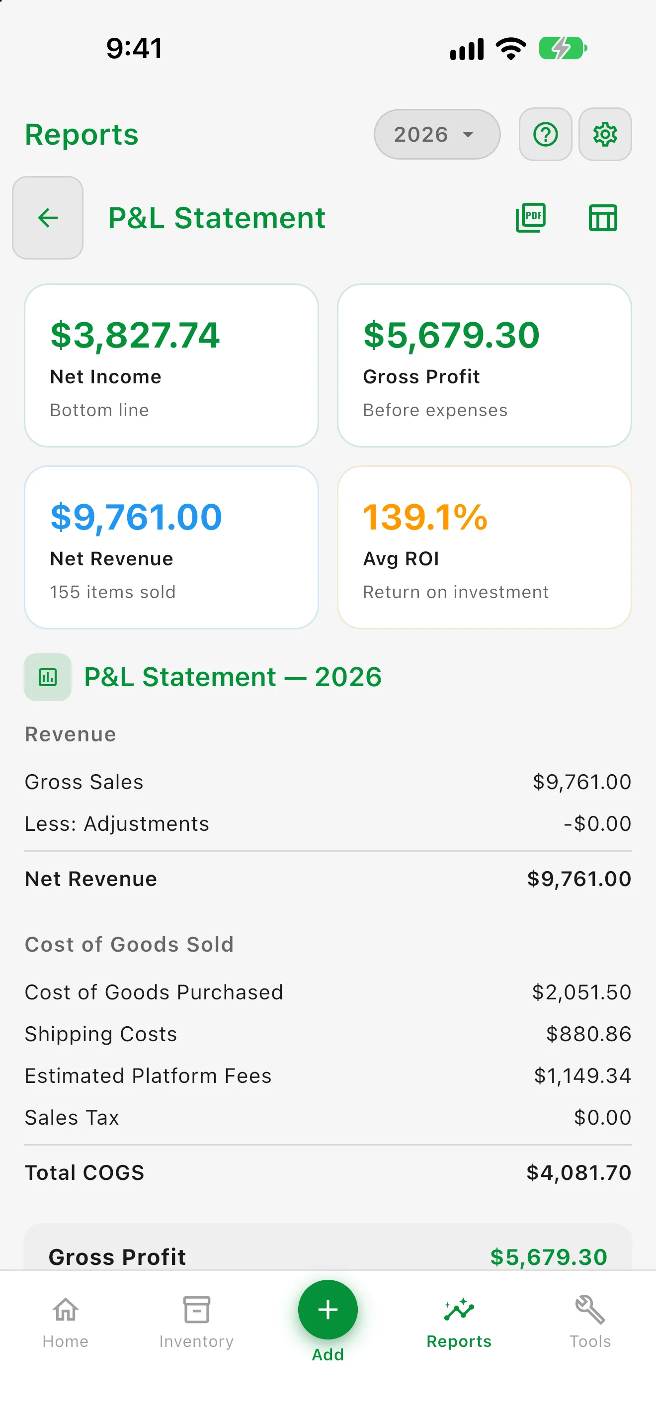 P&L Statement report