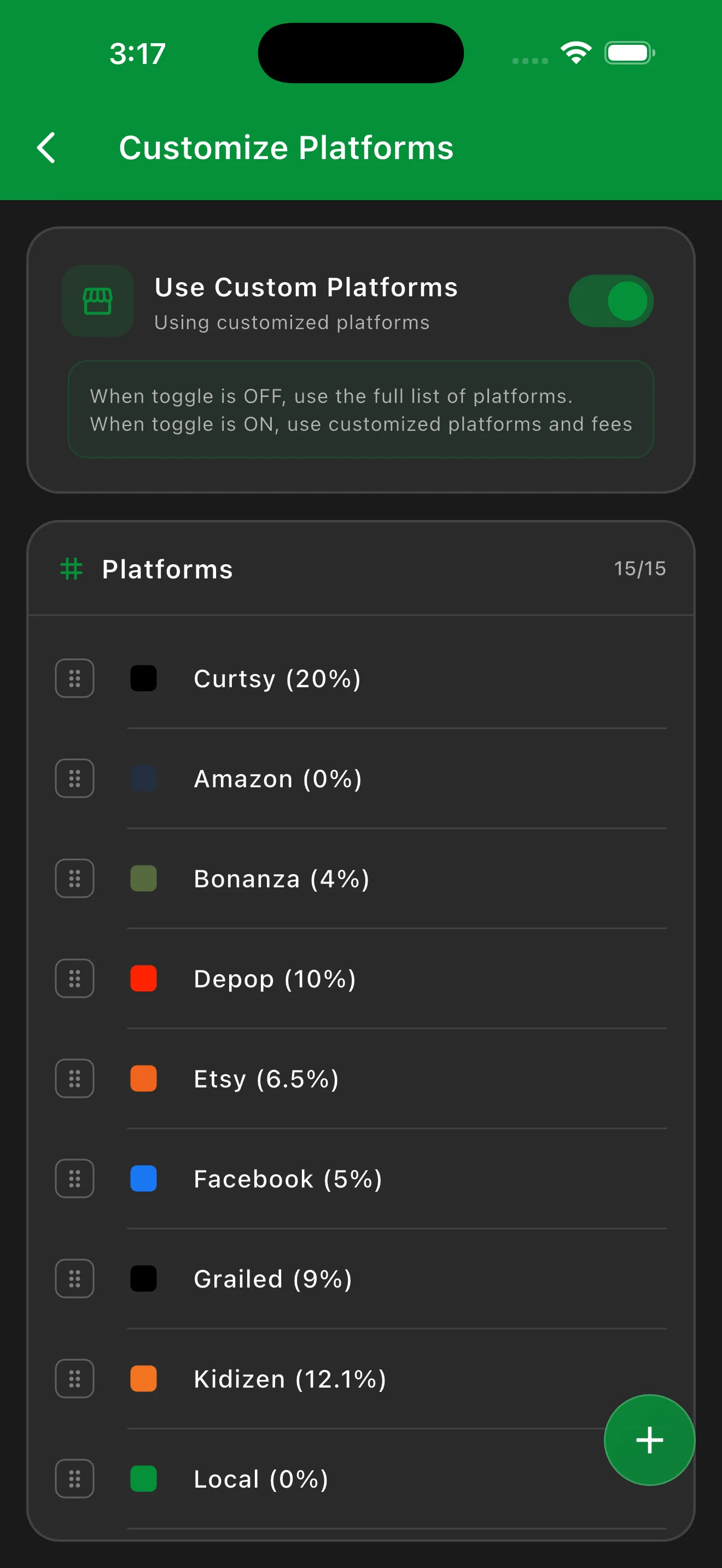 Customization settings